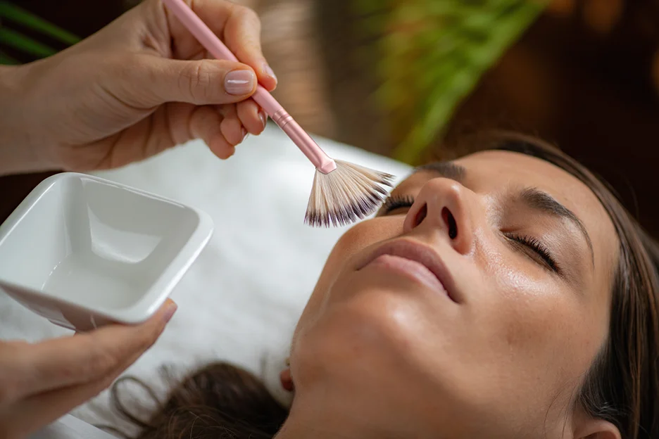 a woman underwent the ordinary chemical peel treatment in a beauty clinic